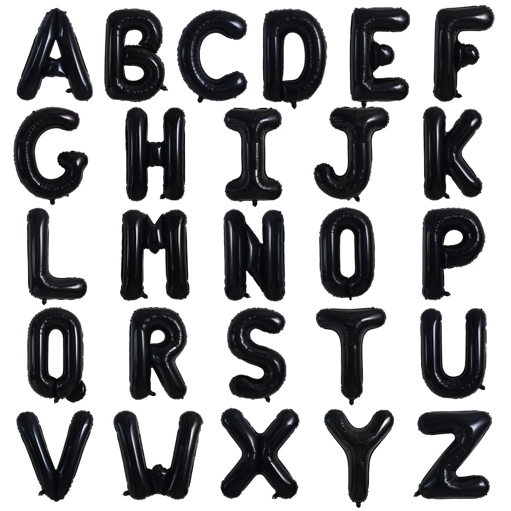 TONIFUL 52-Piece 16in Black Letter Balloons | Custom Alphabet Foil A-Z for Parties