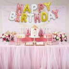 TONIFUL Happy Birthday Balloons Banner - 16-Inch Foil Letter Balloons in Rose Gold, Gold & White | Reusable Party Decorations