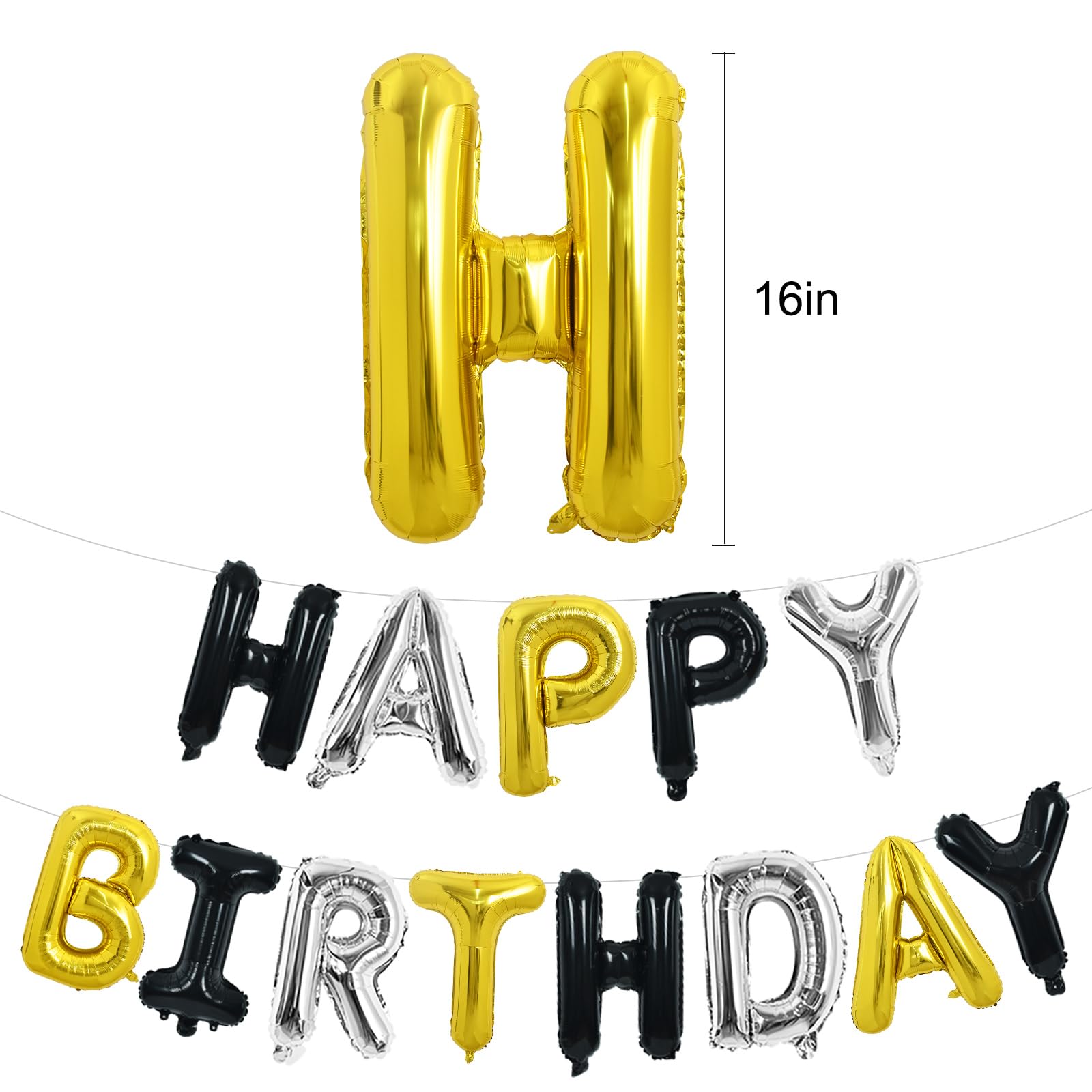 TONIFUL Happy Birthday Foil Letter Banner 16in — Reusable Mylar Balloons for Birthday Party