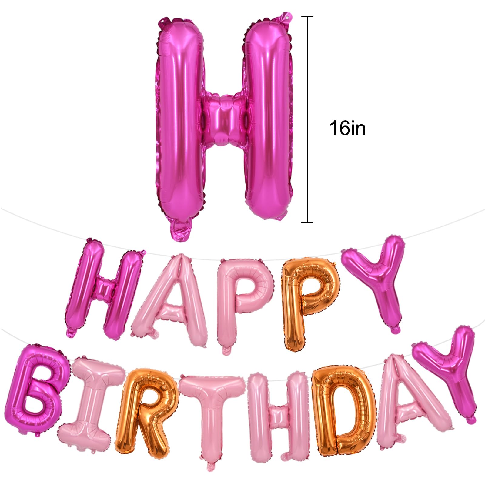 TONIFUL Happy Birthday Balloons Banner – 16 Inch Foil Letters for Party Decor