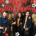 TONIFUL 35PCS Red Happy Birthday Decorations Kit — 16-Inch Balloon Banner + Star Balloons