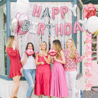 TONIFUL Happy Birthday Balloons Banner - 16-Inch Mylar Foil Letters, Reusable Birthday Party Decor (Pink/Silver/White)
