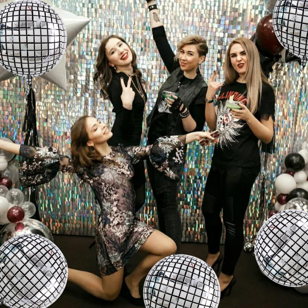 TONIFUL 8Pcs 22inch Large 4D Silver Disco Foil Balloons – Party Decor