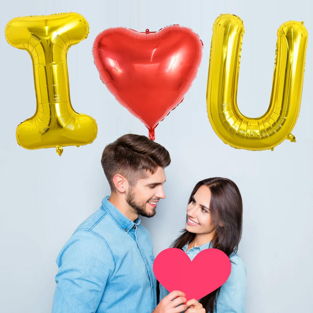 TONIFUL 40-Inch I Love You Foil Letter Balloons – 3-Piece Gold Heart Display