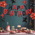 TONIFUL 35PCS 16-Inch Black & Red Happy Birthday Balloon Banner with Star Balloons
