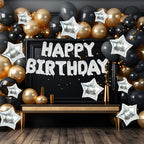TONIFUL 35PCS Silver Happy Birthday Decorations — 16-Inch Banner + Star Balloons
