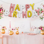 TONIFUL Happy Birthday Balloons Banner - 16-Inch Foil Letter Balloons in Rose Gold, Gold & White | Reusable Party Decorations