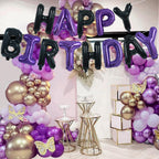 TONIFUL Happy Birthday Banner - 16 Inch Mylar Foil Letters, Reusable Party Decoration (Black Purple)