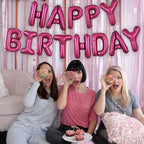 TONIFUL Happy Birthday Balloons Banner with Ribbon Straw - 16 Inch Mylar Letters, Reusable Party Decor (Wine Red)