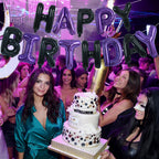 TONIFUL Happy Birthday Banner - 16 Inch Mylar Foil Letters, Reusable Party Decoration (Black Purple)