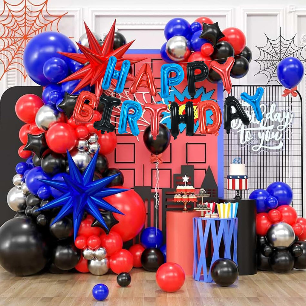TONIFUL Happy Birthday Balloons with Ribbon Straw – 16-Inch Foil Letter Banner (Blue/Red/Black)