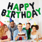 TONIFUL Happy Birthday Banner – 16 Inch Foil Letter Balloons, Reusable Party Decor (Black & Green)