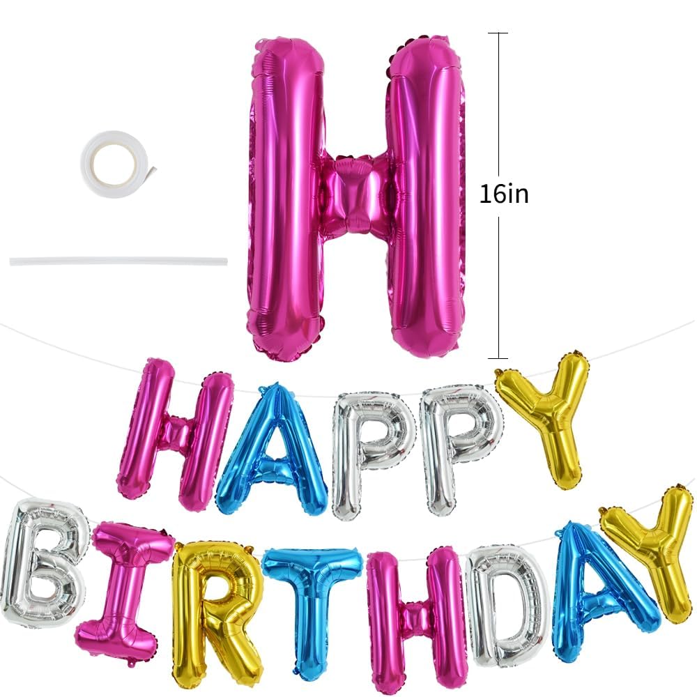TONIFUL 16 Inch Happy Birthday Foil Letter Balloons Rainbow Banner – Reusable Party Decoration