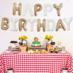 TONIFUL Happy Birthday Balloons Banner - 16-Inch Foil Letters in Champagne Gold & White | Reusable Party Decor