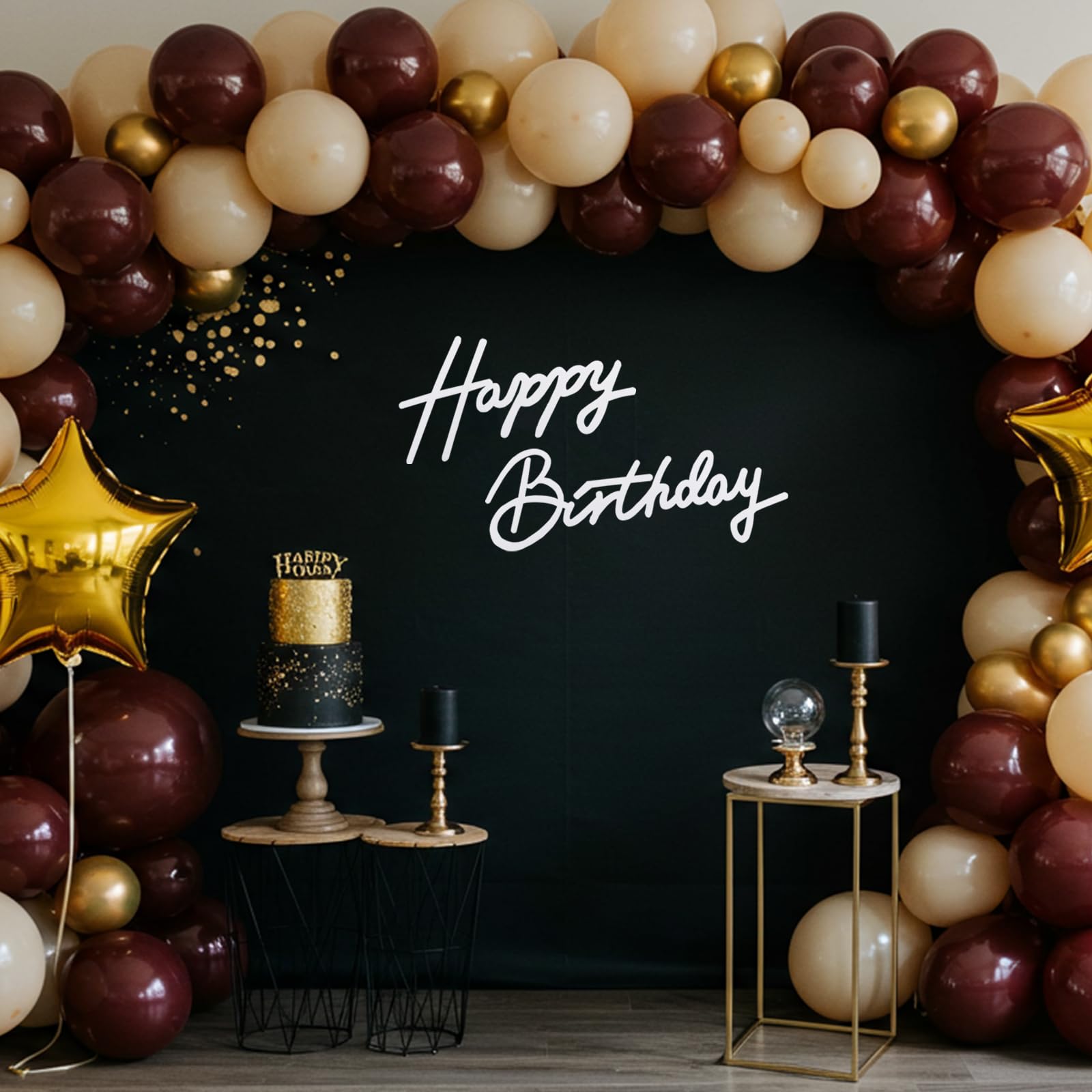 TONIFUL Happy Birthday Sign for Backdrop – White Felt Banner with Glue Dots