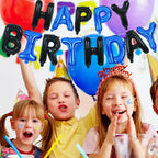 TONIFUL Happy Birthday Banner with Ribbon Straw – 16 Inch Mylar Letter Balloons, Reusable Black & Blue