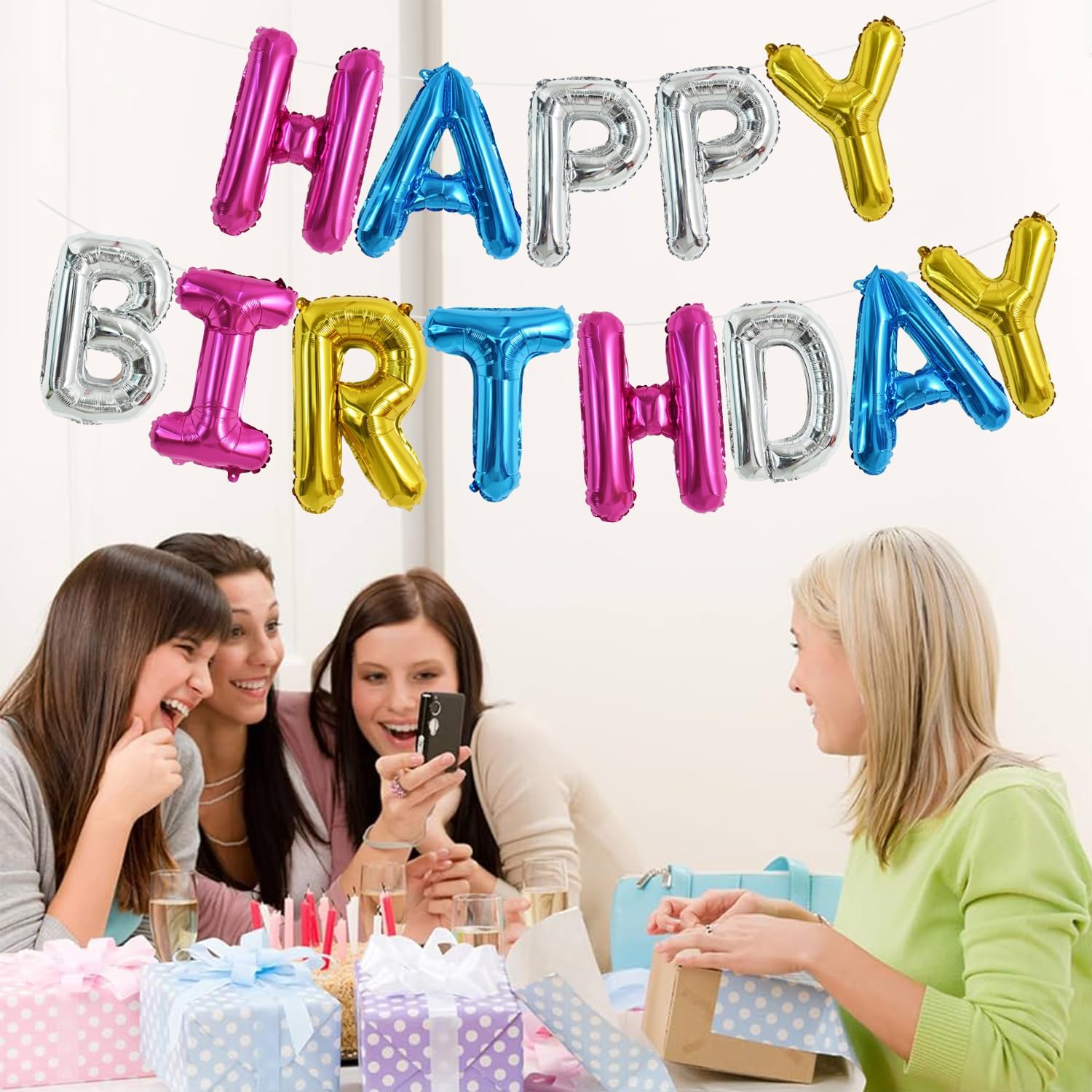 TONIFUL 16 Inch Happy Birthday Foil Letter Balloons Rainbow Banner – Reusable Party Decoration