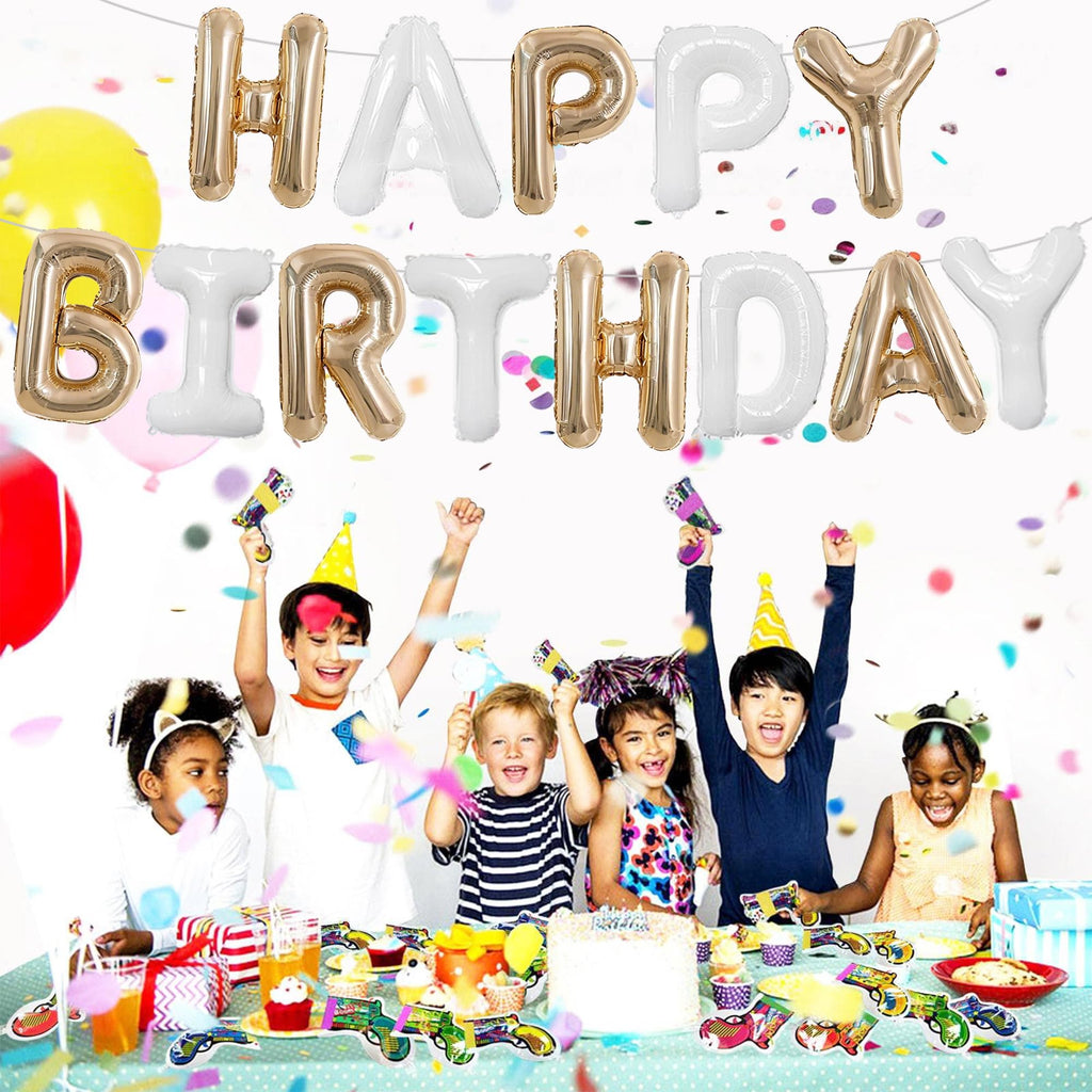 TONIFUL Happy Birthday Balloons Banner - 16-Inch Foil Letters in Champagne Gold & White | Reusable Party Decor
