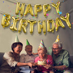TONIFUL 3D Gold Happy Birthday Balloons Banner — 16" Foil Letter Banner with Ribbon & Straw