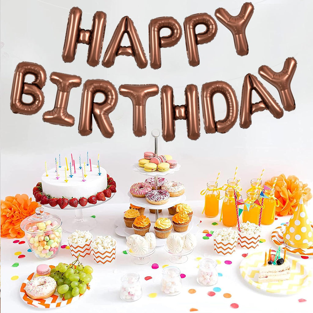TONIFUL Chocolate Happy Birthday Balloons Banner — 16-Inch Foil Letter Decor for Parties