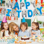 TONIFUL Happy Birthday Balloons Banner - 16 Inch Navy Blue & Silver Mylar Foil Letters | Reusable Party Decor