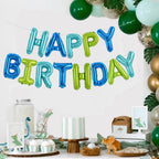 TONIFUL Blue Green 16-Inch Happy Birthday Banner – Mylar Foil Letter Balloons, Reusable Party Decor