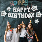 TONIFUL 35PCS Silver Happy Birthday Decorations — 16-Inch Banner + Star Balloons
