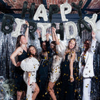 TONIFUL Happy Birthday Balloons Banner with Ribbon Straw – 16-Inch Mylar Letters, Reusable Black & Silver