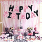 TONIFUL Happy Birthday Foil Letters Banner — 16-Inch Mylar Balloons, Reusable Black Pink Birthday Party Decorations