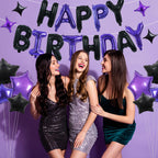 TONIFUL 35PCS Black Purple Happy Birthday Decorations Kit – 16 Inch Letter Balloons & Banner