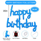 TONIFUL Blue Happy Birthday Banner - 16-Inch Mylar Foil Script Letters, Reusable Party Decor