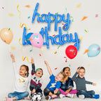 TONIFUL Blue Happy Birthday Banner - 16-Inch Mylar Foil Script Letters, Reusable Party Decor