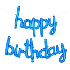 TONIFUL Blue Happy Birthday Banner - 16-Inch Mylar Foil Script Letters, Reusable Party Decor