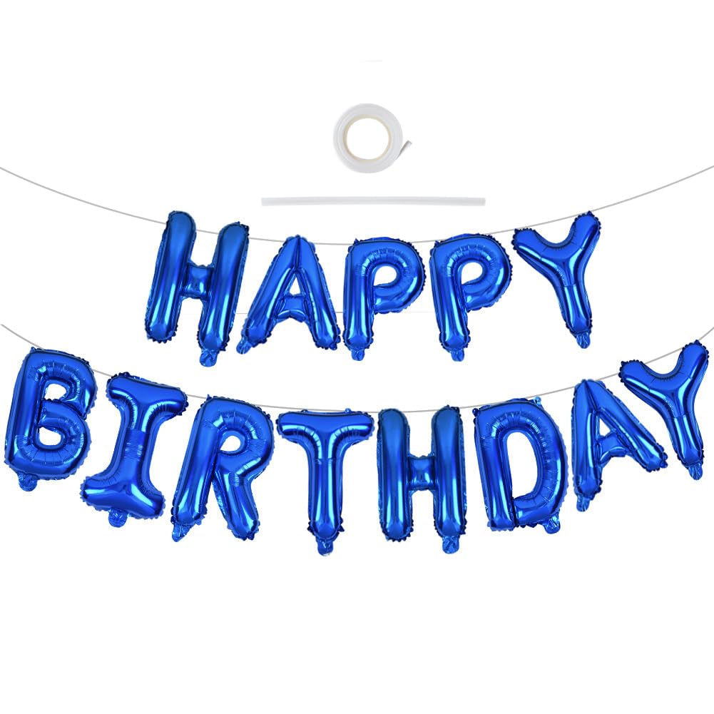 TONIFUL Blue Happy Birthday Balloons - 16-Inch Foil Letter Banner