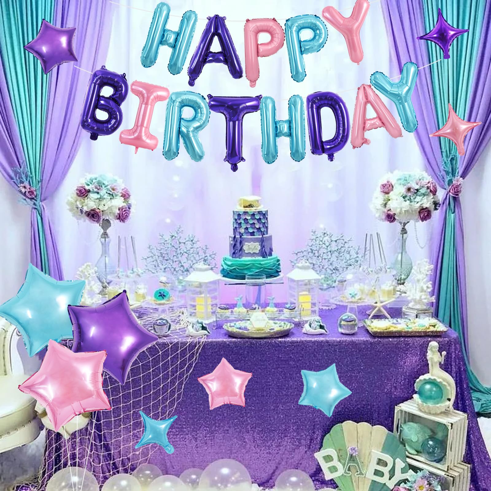TONIFUL 35PCS Happy Birthday Decorations Kit – 16" Letter Balloons & Star Balloons