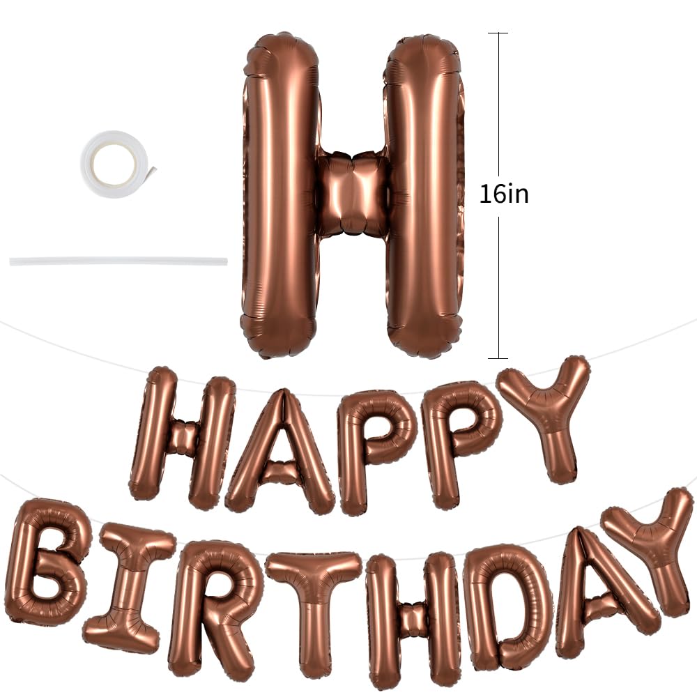 TONIFUL Chocolate Happy Birthday Balloons Banner — 16-Inch Foil Letter Decor for Parties