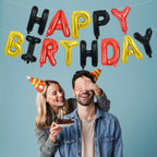 TONIFUL Happy Birthday Balloons Banner - 16inch Foil Letters, Reusable Party Decor (Black Red Gold)