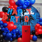 TONIFUL Happy Birthday Balloons with Ribbon Straw – 16-Inch Foil Letter Banner (Blue/Red/Black)