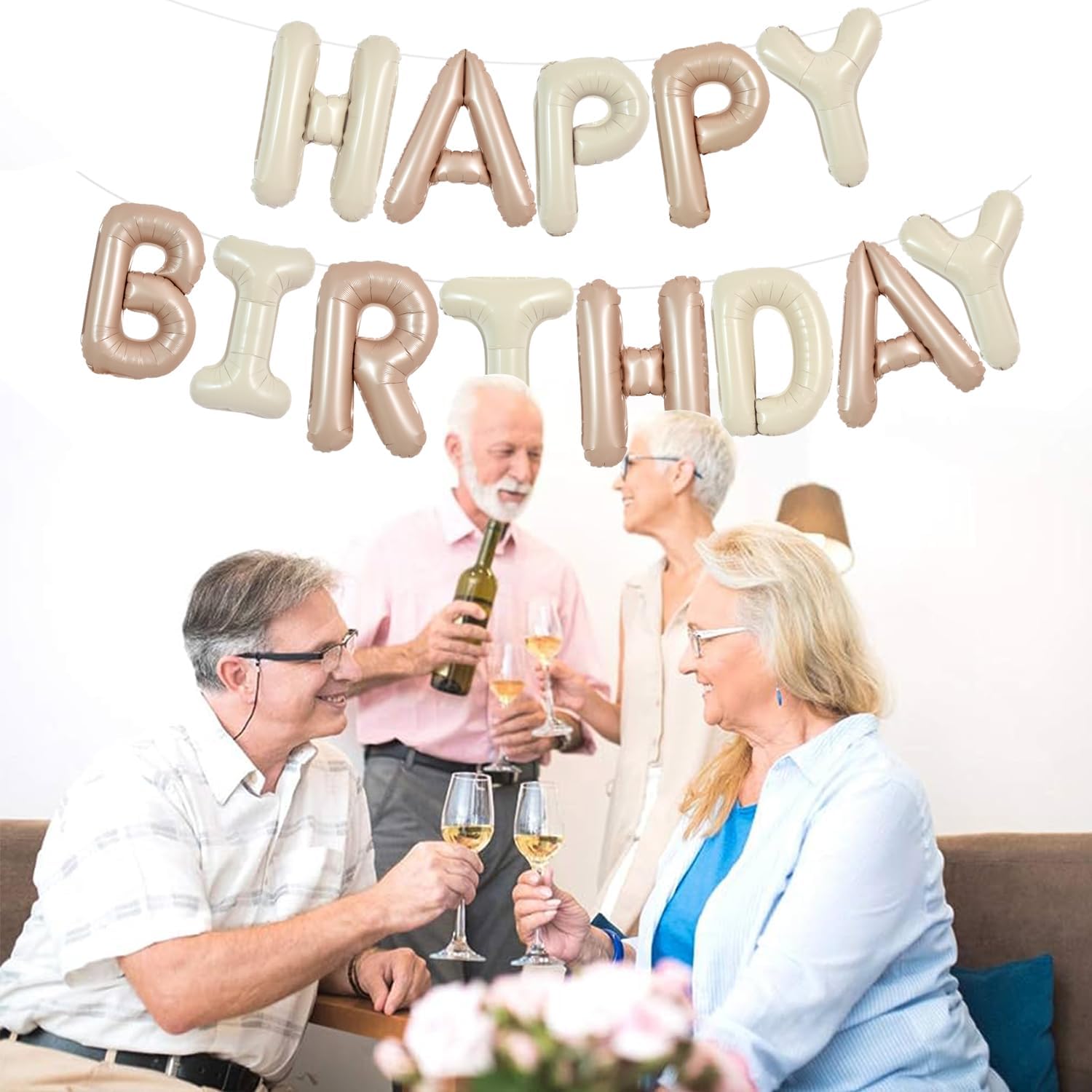 TONIFUL 16-Inch Light Brown Cream Happy Birthday Foil Letter Banner – Party Decorations