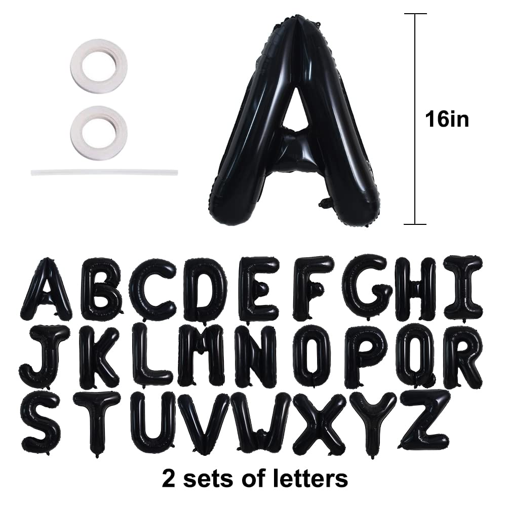 TONIFUL 52-Piece 16in Black Letter Balloons | Custom Alphabet Foil A-Z for Parties