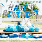 TONIFUL Happy Birthday Balloons Banner - 16 Inch Navy Blue & Silver Mylar Foil Letters | Reusable Party Decor