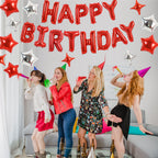 TONIFUL 35PCS Red Happy Birthday Decorations Kit — 16-Inch Balloon Banner + Star Balloons