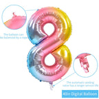 TONIFUL 40-Inch Rainbow Number Balloons (0-9) – Digital 8, Foil Mylar Big Numeral Balloons for Birthday & Anniversary