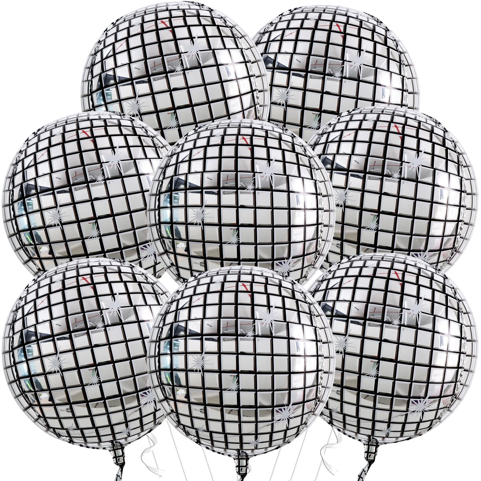 TONIFUL 8Pcs 22inch Large 4D Silver Disco Foil Balloons – Party Decor