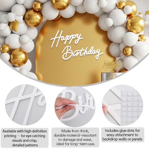 TONIFUL Happy Birthday Sign for Backdrop – White Felt Banner with Glue Dots