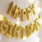 TONIFUL 3D Gold Happy Birthday Balloons Banner — 16" Foil Letter Banner with Ribbon & Straw