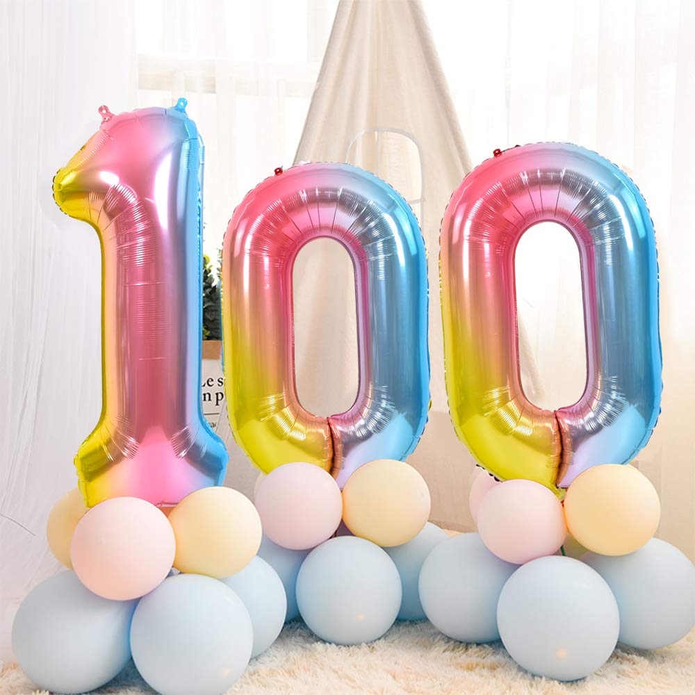 TONIFUL 40-Inch Rainbow Number Balloons (0-9) – Digital 8, Foil Mylar Big Numeral Balloons for Birthday & Anniversary