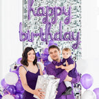 TONIFUL Purple Happy Birthday Balloons — 16-Inch Mylar Foil Script Banner, Reusable Party Decor