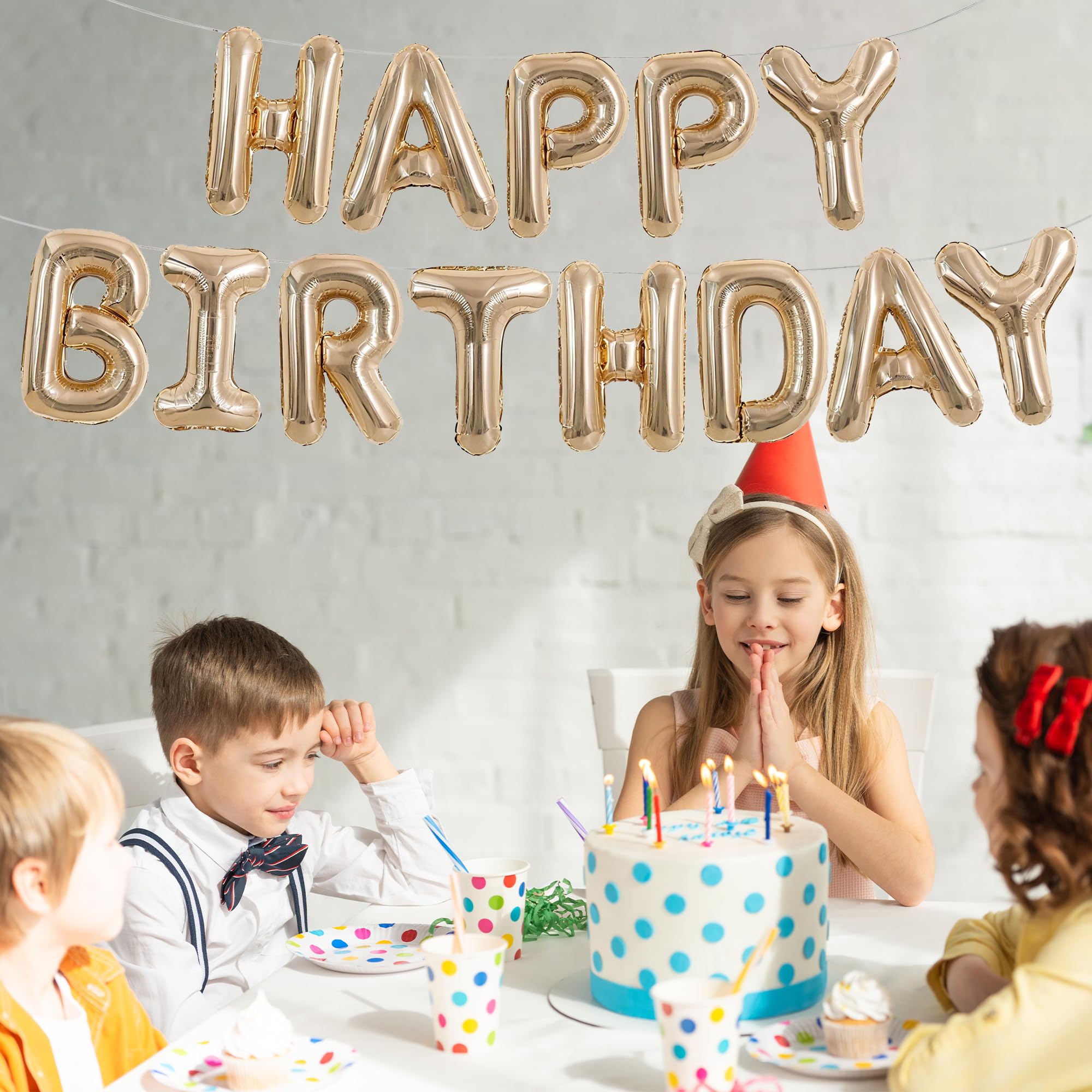TONIFUL Happy Birthday Balloons Banner 16 Inch Champagne Gold Foil Letters – Reusable Party Decor