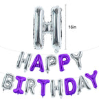 TONIFUL Happy Birthday Foil Letter Balloons – 16in Purple Silver Banner with Ribbon & Straw